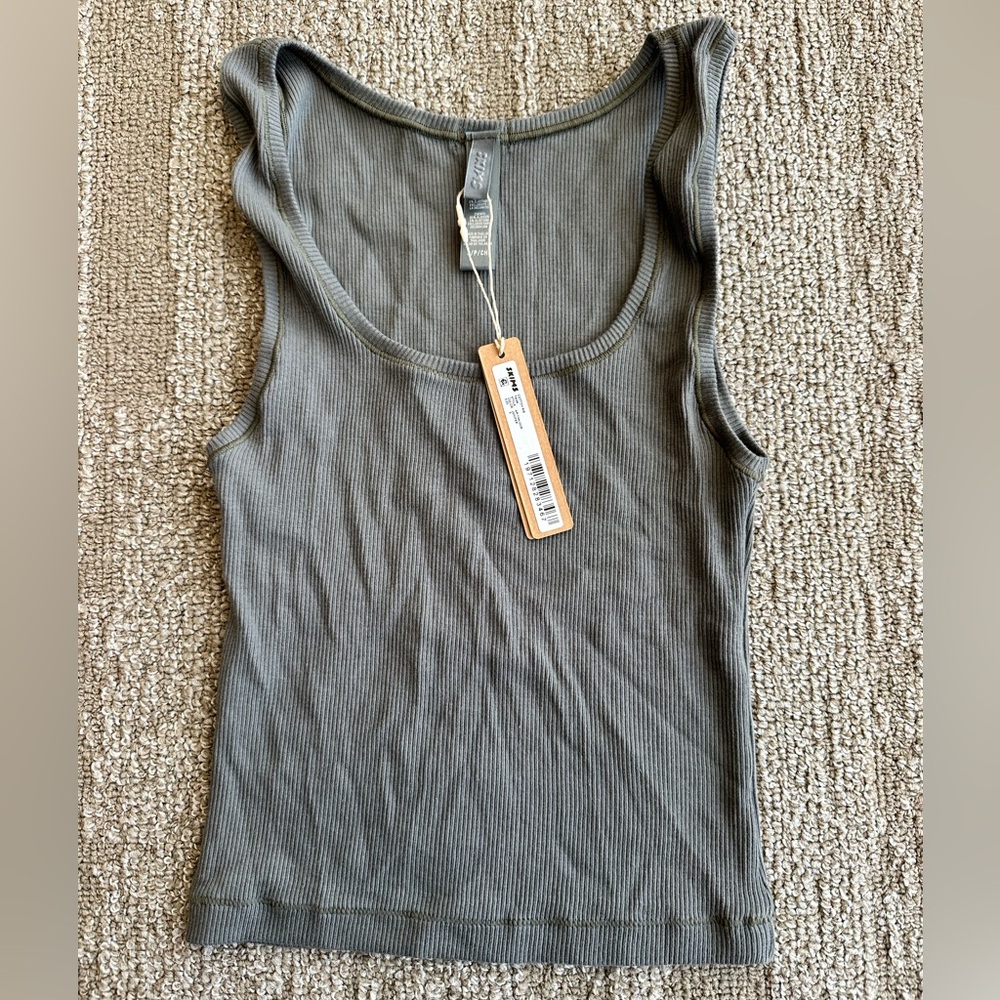 SKIMS cotton rib tank top in color “juniper” (gray) and size small